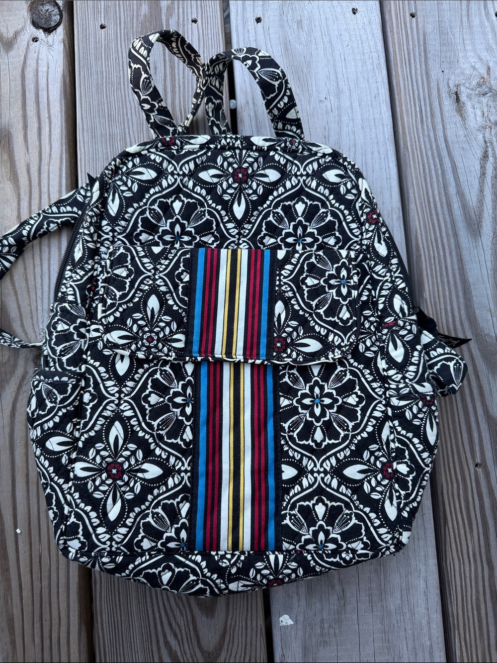 Vera Bradley Quilted Cotton Campus Backpack Bonbon Medallion Flawed